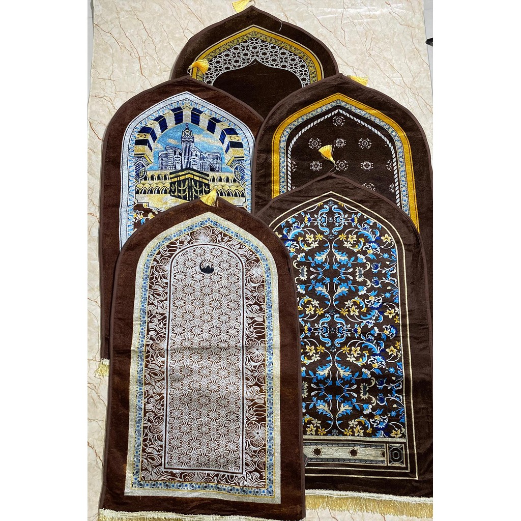 Sajadah Kubah Besar Tipis Print Antislip Motif Warna Souvenir Haji Umroh