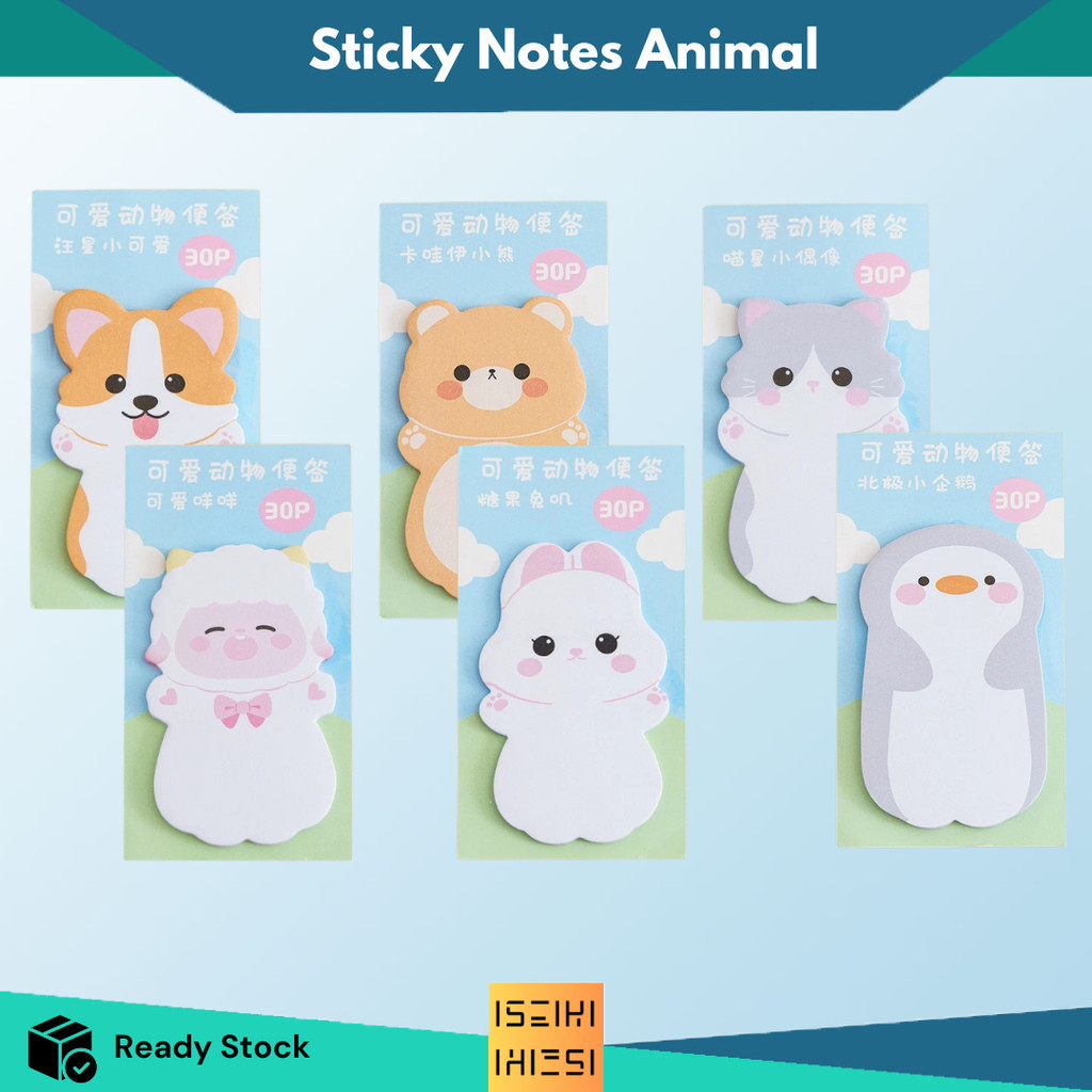 Jual ISEIKI Sticky Note Cartoon Animal Cute Memo Notepad Aesthetic ...