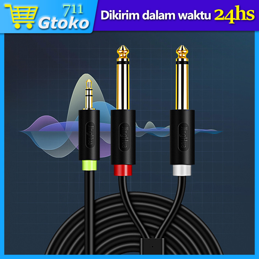 Jual Kabel Audio Aux 3.5mm To Dual 6.5mm Male Kabel Splitter TV Speaker ...