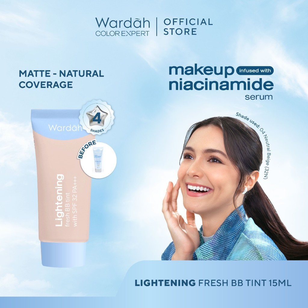 WARDAH Lightening Fresh BB Tint 15ml - Base Makeup Super Ringan yang Diformulasikan dengan SPF 32 PA+++ dan Serum Niacinamide Untuk Hasil Makeup Flawless dan Cerah - Makeup