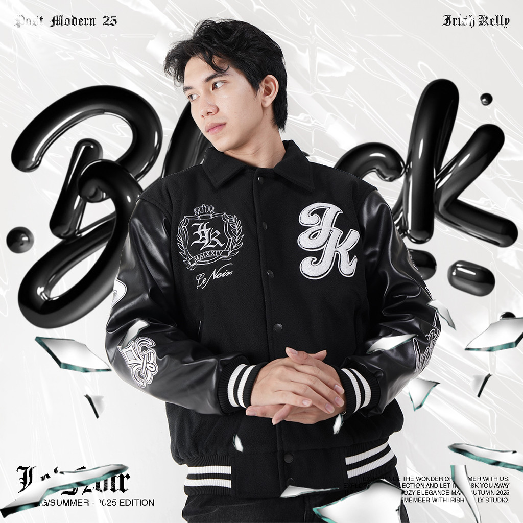 Jual IRISH KELLY Le Noir Black Varsity Jacket Shopee Indonesia