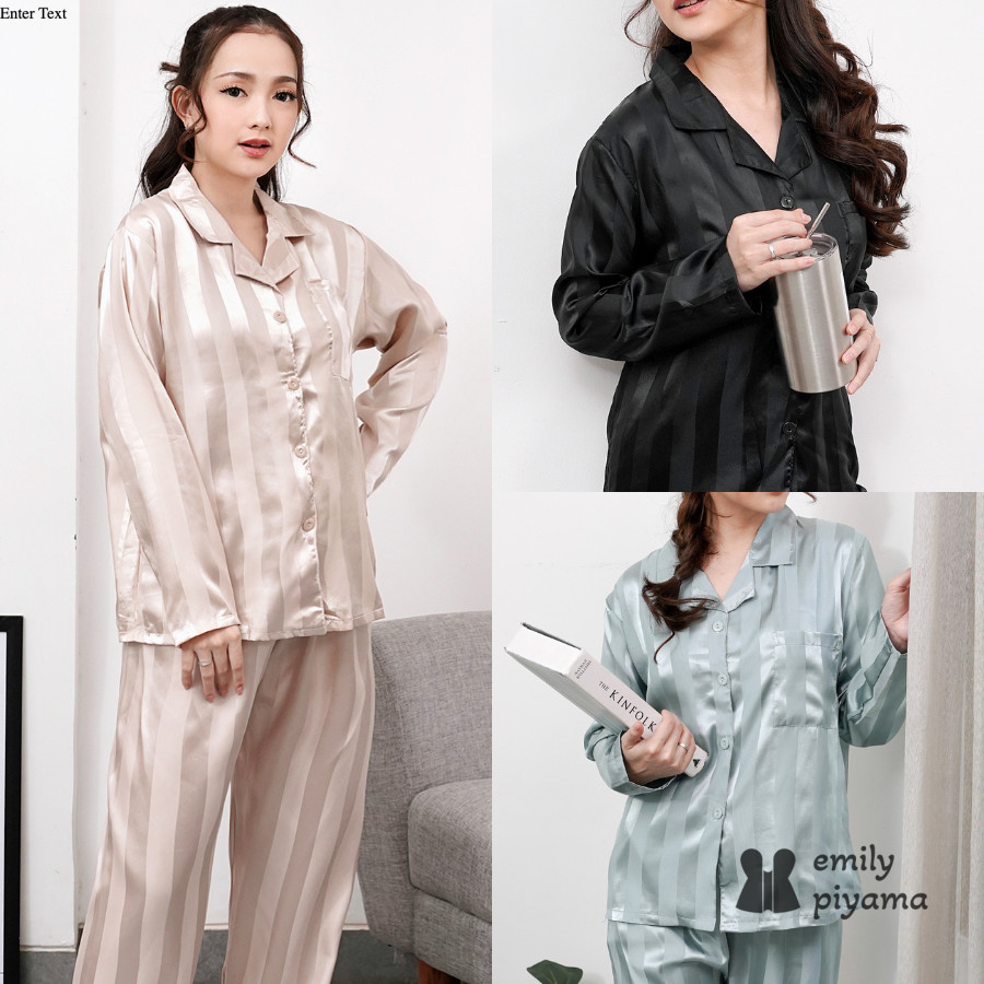 Jual EMILY PIYAMA Baju Tidur Piyama Satin Wanita Dewasa Model Garis ...