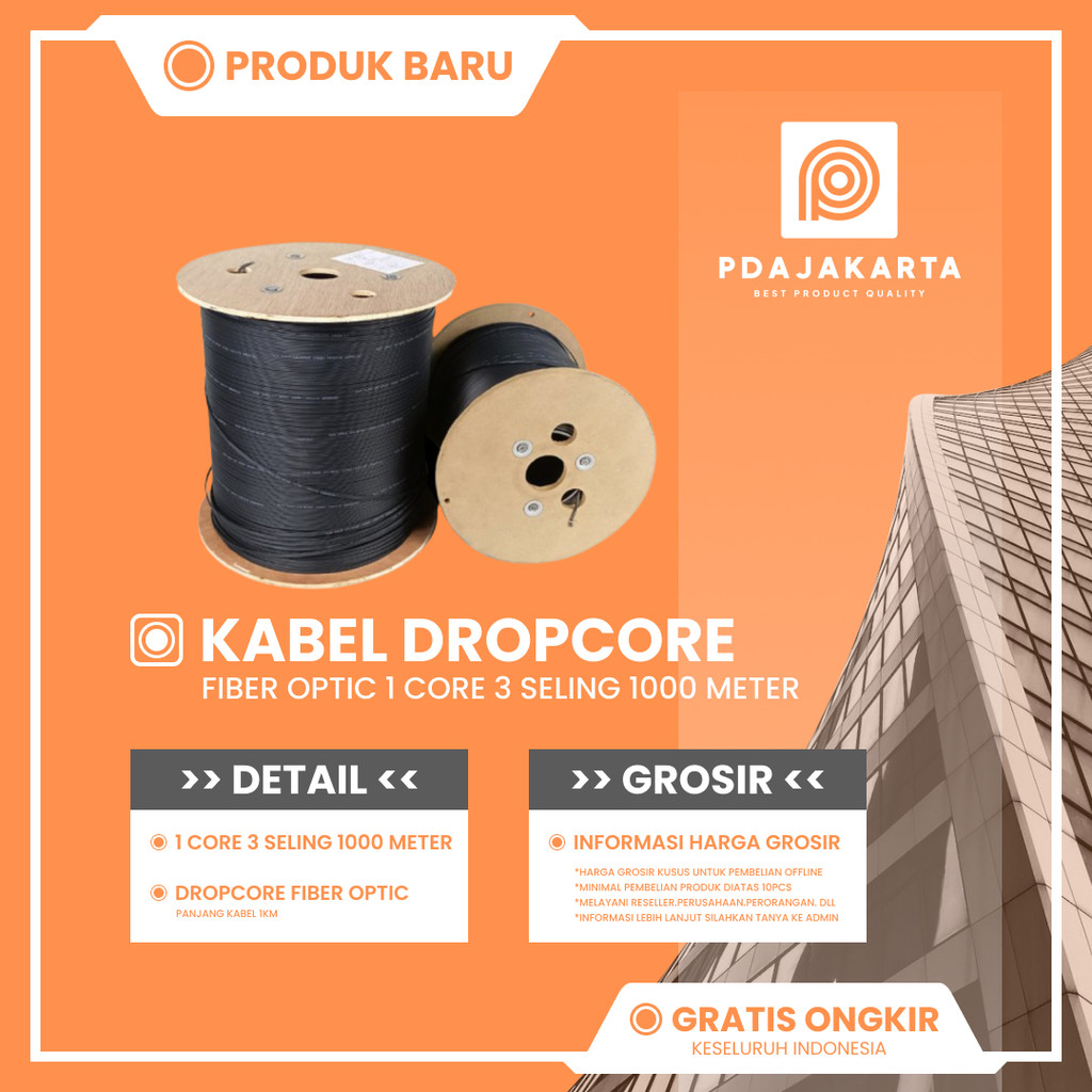 Jual Kabel Dropcore Fiber Optic 1 Core 3 Seling 1000M High Quality ...