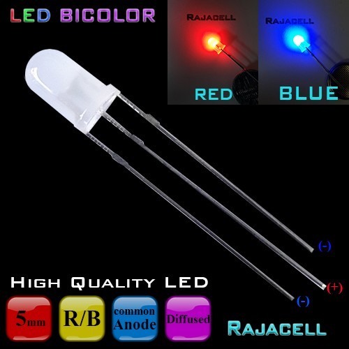 Jual LED BICOLOR 5mm Diffused RED BLUE Common Anode 3pin 2 warna Merah ...