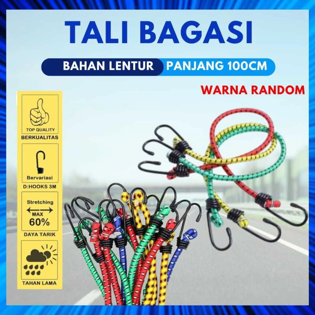 Karet Tali Bagasi Motor 1 Meter/ Tali Pengikat Barang/ Tali Barang 100Cm Tebal Serbaguna | AutoStock