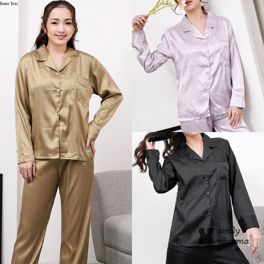 Jual EMILY PIYAMA Baju Tidur Set Piyama Model Corak Kemeja Bahan Satin ...
