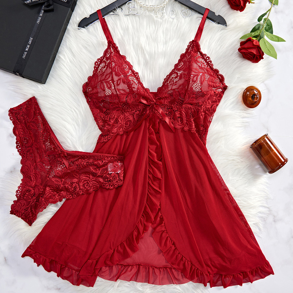 Jual Transparent Red Sexy Lingerie Women's Underwear See Through
