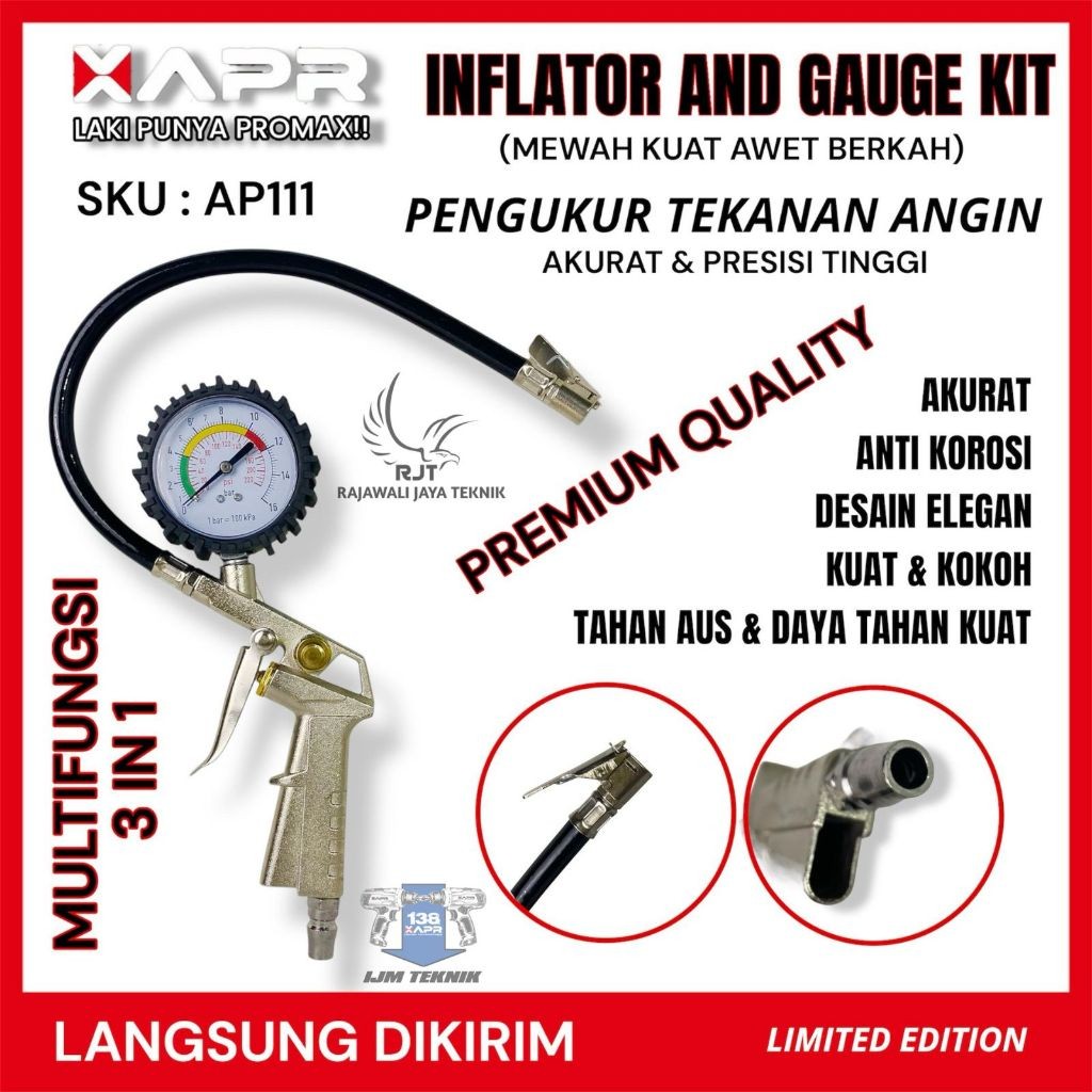 Jual WOW! PROMO APR pengukur angin tekanan ban tire pressure gauge alat ...