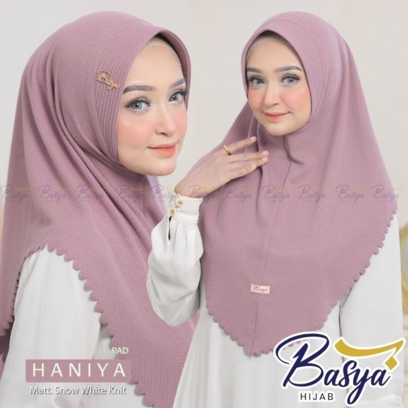 (BASYA) KNIT HANIYA LC PAD•hijab instan•bergo knit•jilbab instan•bergo daily•bergo hamidah•jersey snow white knit