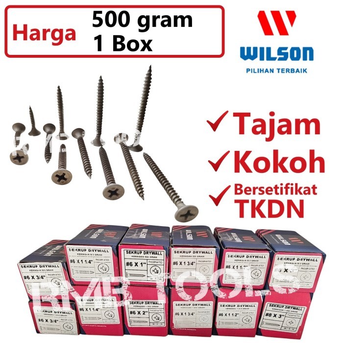 Jual Skrup Sekrup Drywall Gypsum 1 Box 500 Gram Brand Wilson | Shopee ...