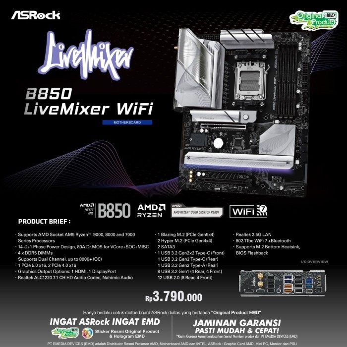 Scheda Madre ASRock B850 LiveMixer WiFi - DDR5, AM5, Per AMD Ryzen Zen4, Retail - Foto 9