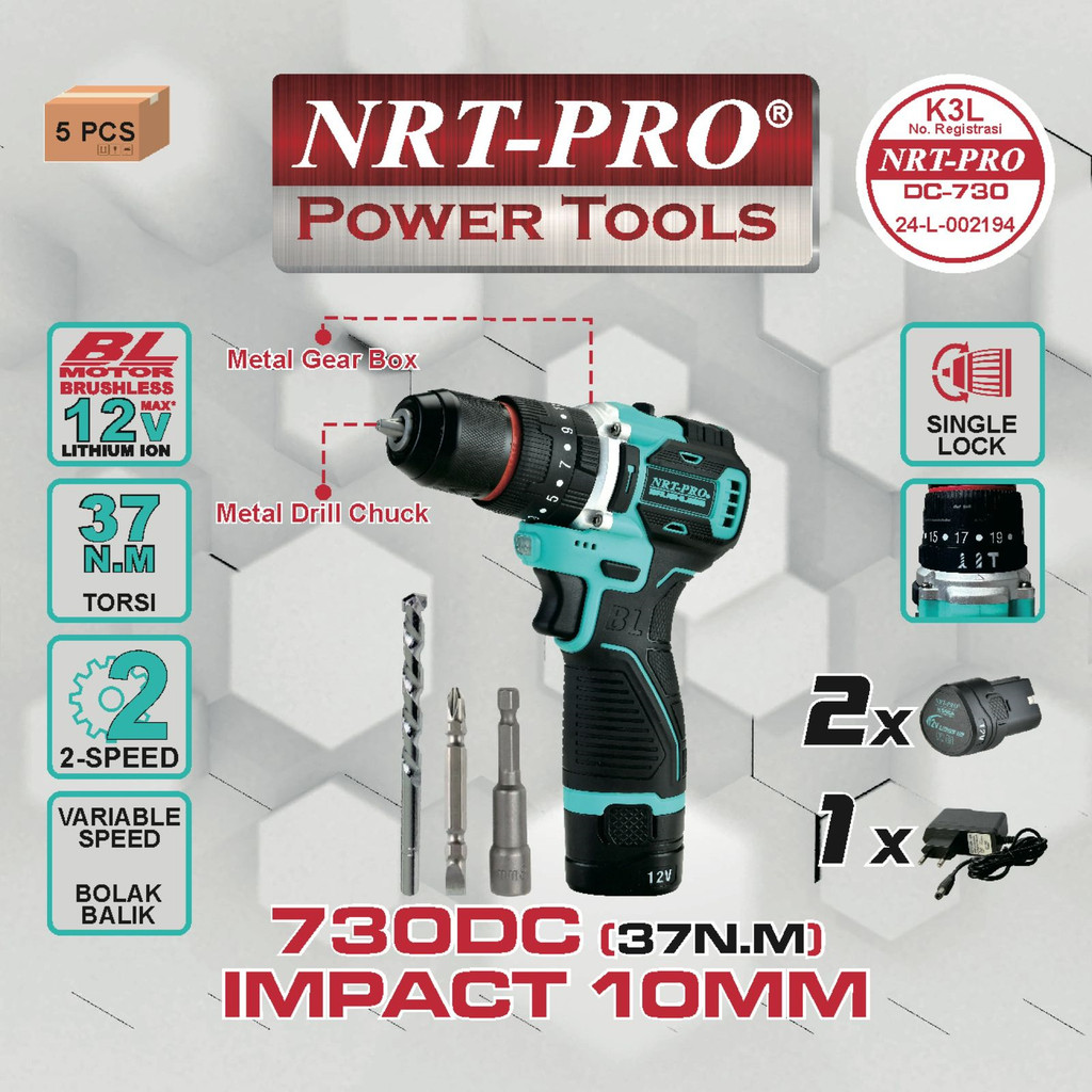Jual NRT-PRO DC730 HD Mesin Bor Cordless Drill 10MM Baterai Batre ...