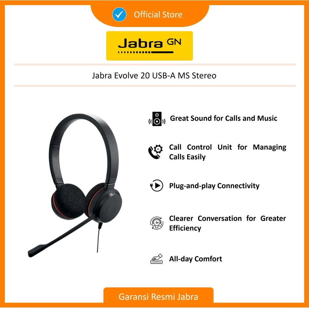 Jabra Evolve 20 USB-A MS Stereo (4999-823-109)