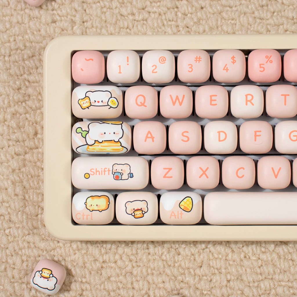 Jual Yongqiu Beruang roti Keycaps Merah muda MOG Profile PBT Bentuk ...