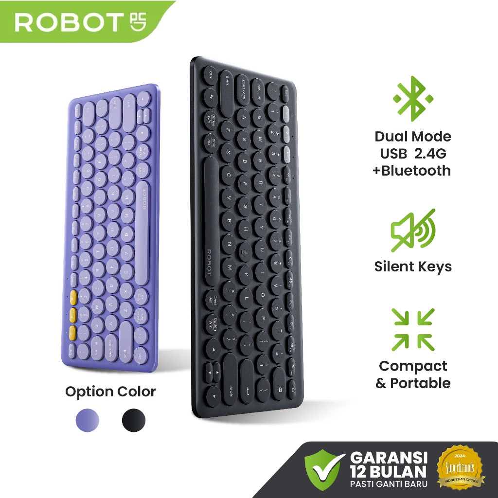Jual ROBOT KB40 Keyboard Wireless 3 Koneksi Bluetooth USB Silent Keys ...