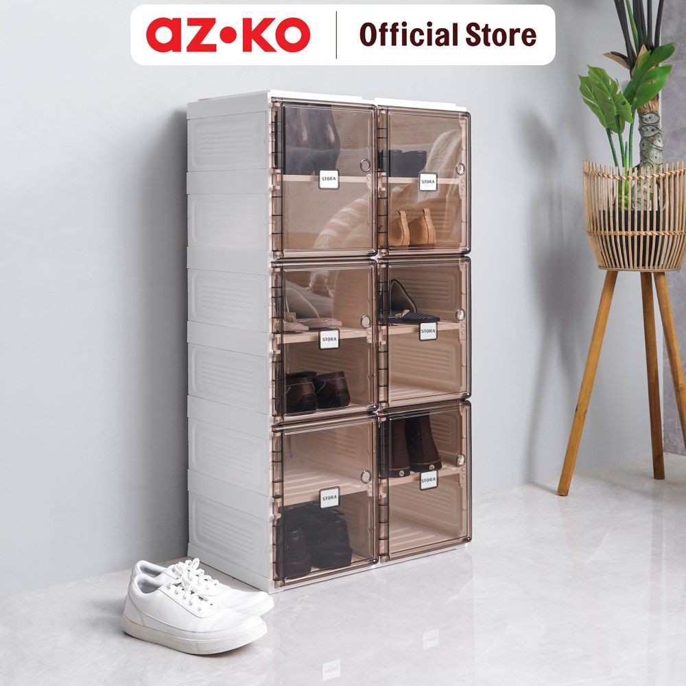 Jual AZKO Stora Lemari Sepatu Lipat - Coklelat Organizer Sandal Dan ...