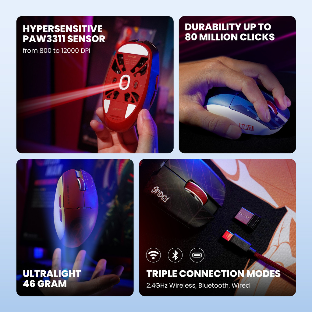 Rexus RIVA RX-120 Marvel Edition - Mouse Gaming Wireless Lightweight PAW3311 (4)