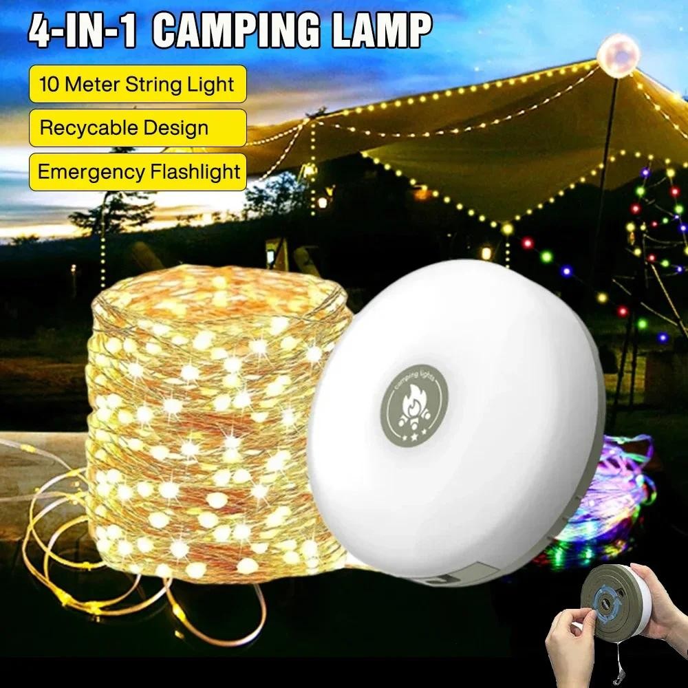 Jual 4-in-1 Camping Light LED Reel String Lights Outdoor USB Camping ...