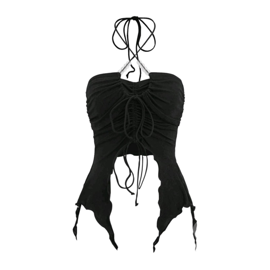 Jual SC ICON Drawstring Front Crop Halter Top Wanita | Shopee Indonesia