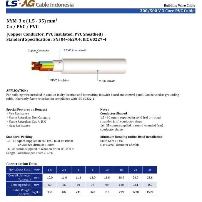 Jual Kabel Listrik LSAG LS-AG NYM 3x2.5mm2 300/500V 100m (Setara ...