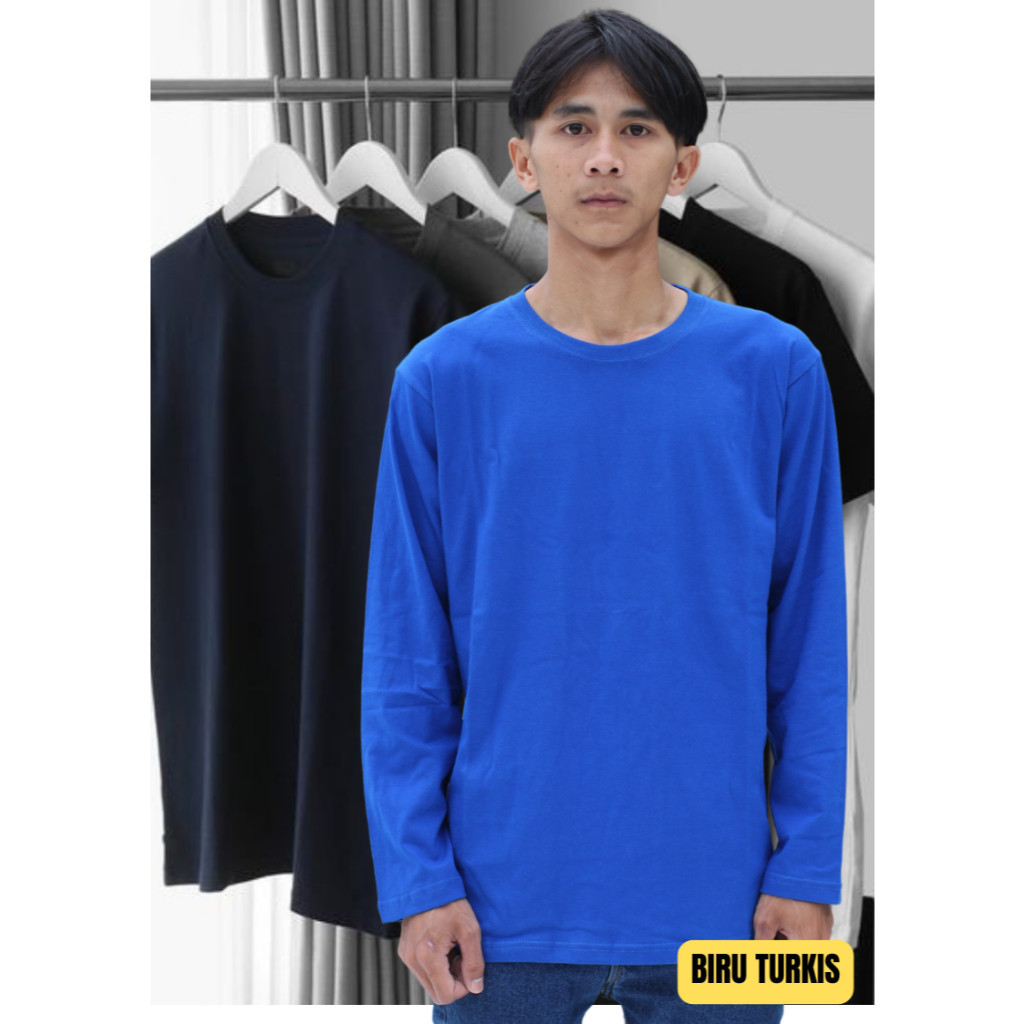 Jual Kaos Dewasa Lengan Panjang Kaos Warna Biru Turkis Polos Bahan ...
