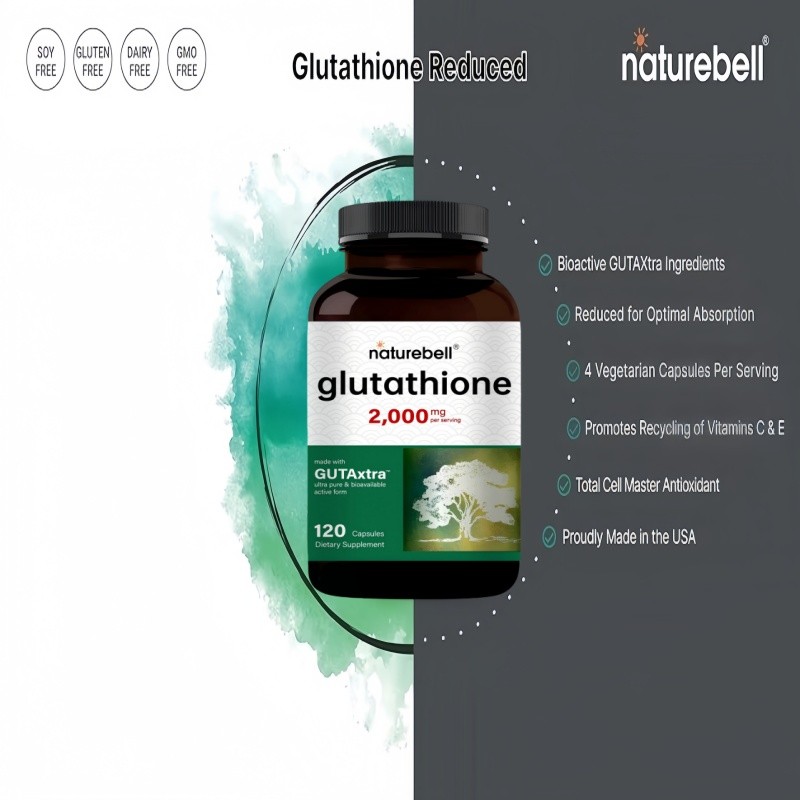 Jual natureBell 120 Kapsul Suplemen Glutathione 2000 mg per Porsi | 98%+  Kemurnian Tersertifikasi, Pil Glutathione Tereduksi yang Dapat Diuraikan  Secara Hayati, Bentuk Aktif, Antioksidan Utama - Non-GMO