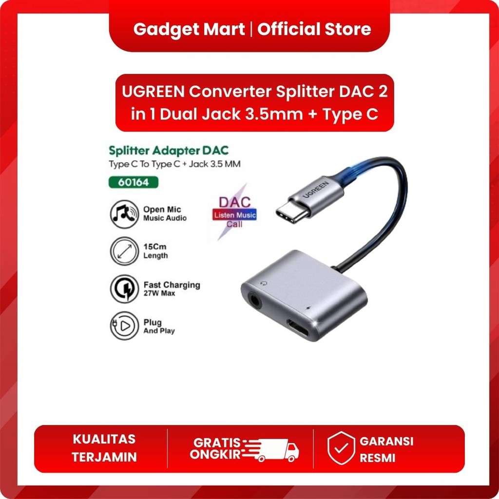 Jual UGREEN Converter Splitter DAC 2 in 1 Dual Jack 3.5mm + Type C Open ...