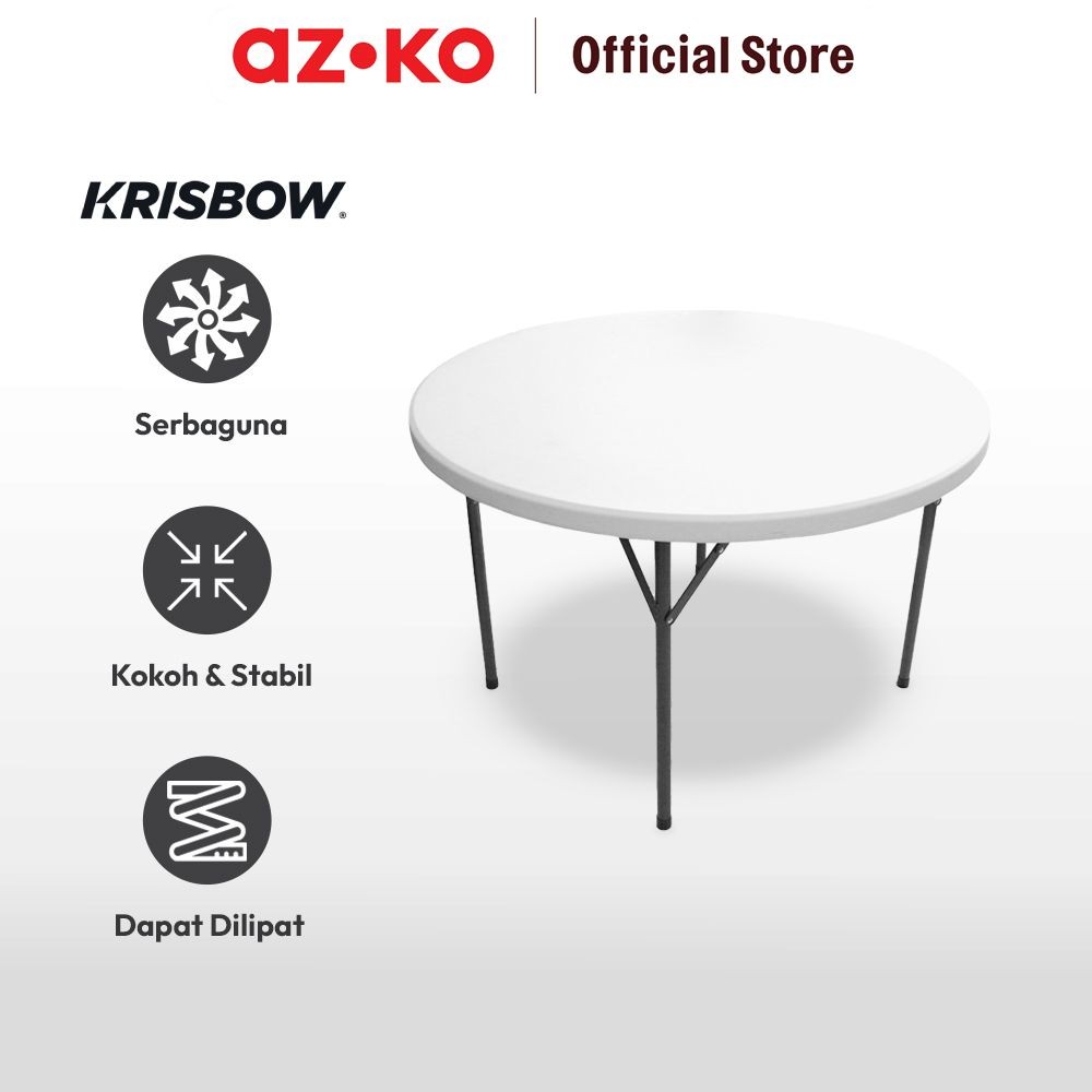 Jual AZKO Krisbow 115 Cm Meja Teras Lipat Round - Putih/Abu-Abu ...