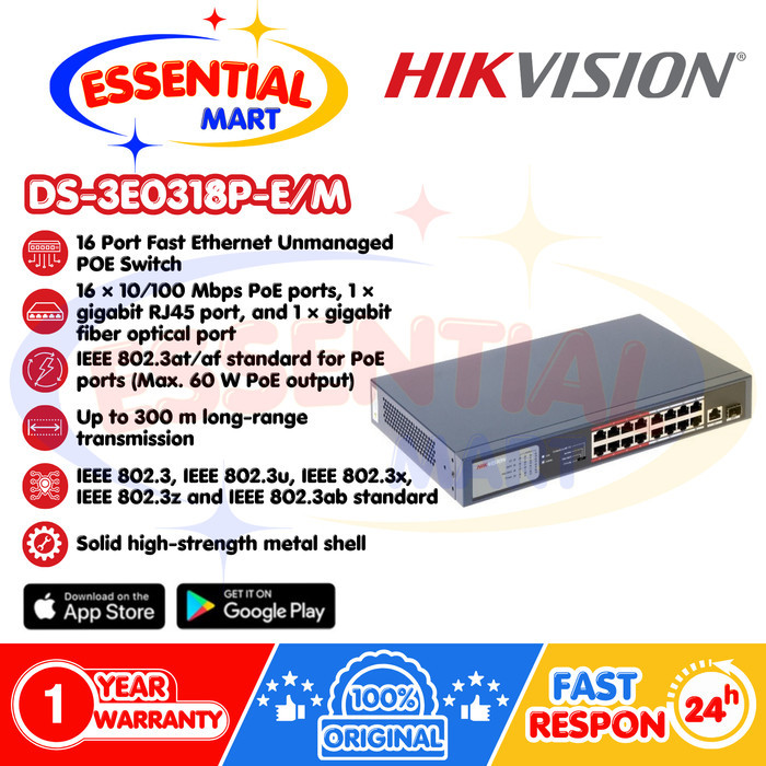 Jual Switch POE Hikvision DS-3E0318P-E/M 16 Port+2 Uplink (1 Gigabit ...