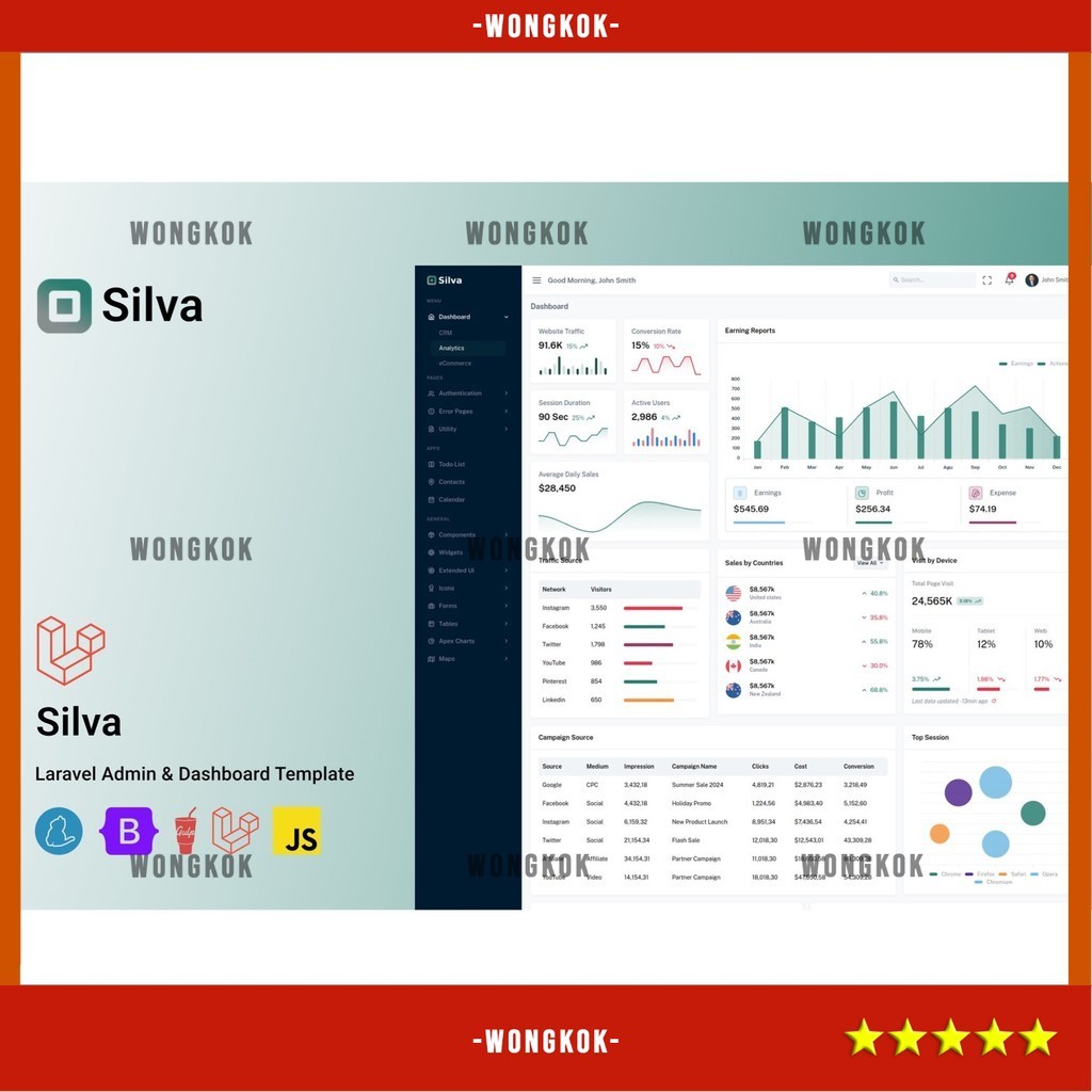 Jual WEB TEMPLATE SILVA - LARAVEL 12 ADMIN DASHBOARD TEMPLATE D2307 ...
