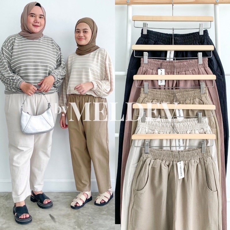 Jual Bymeldev Basic Linen Pants Allsize Jumbo Size | Shopee Indonesia