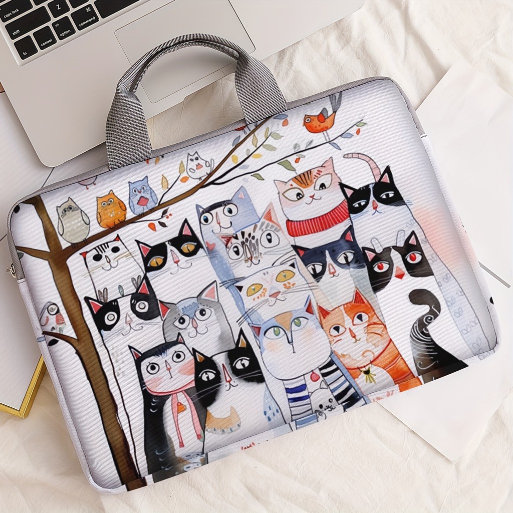 Jual 1-piece set, laptop bag with cat pattern printed on it, briefcase ...