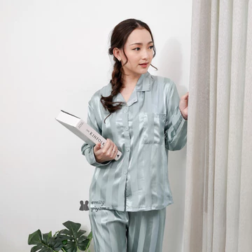 EMILY PIYAMA Baju Tidur Piyama Satin Wanita Dewasa Model Garis Premium Pakaian Tidur Wanita