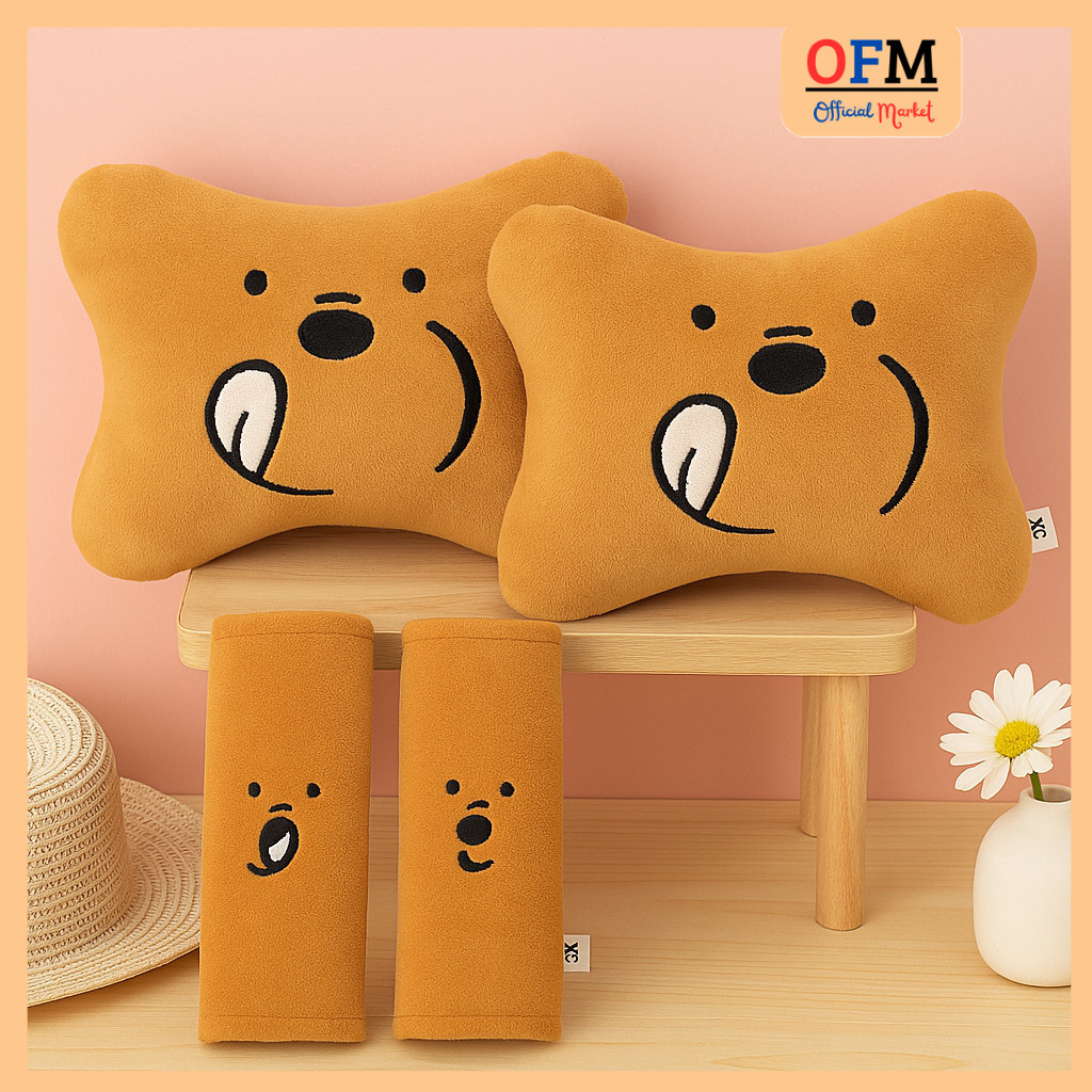 COD Bantal Set Mobil 2 in 1 Grizzly ice bear panda  / Bantal leher mobil  Car Set 2in1