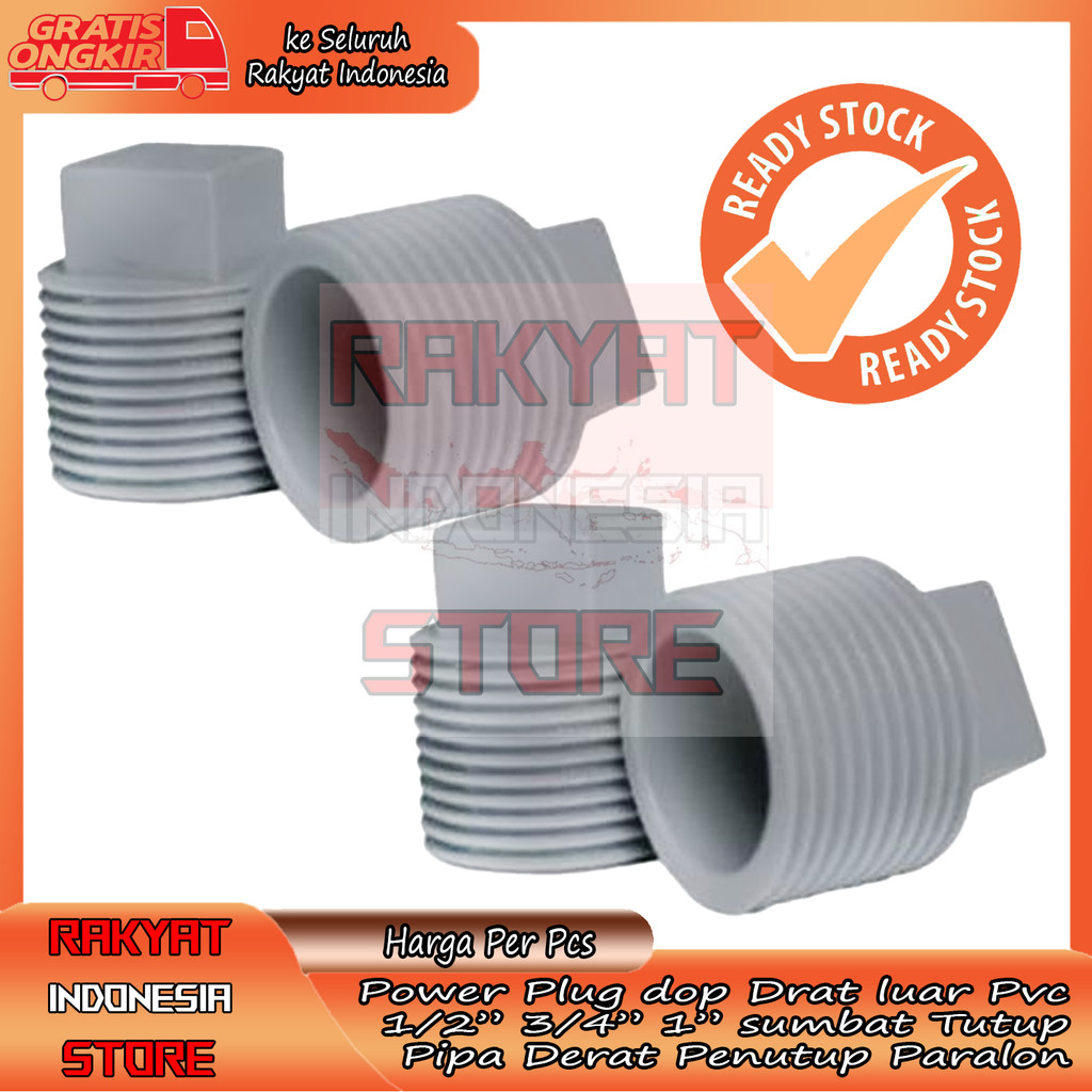 Jual Power Plug Dop Tutup Pipa Drat Luar PVC Cap Ukuran 1/2 3/4 1 Inchi ...