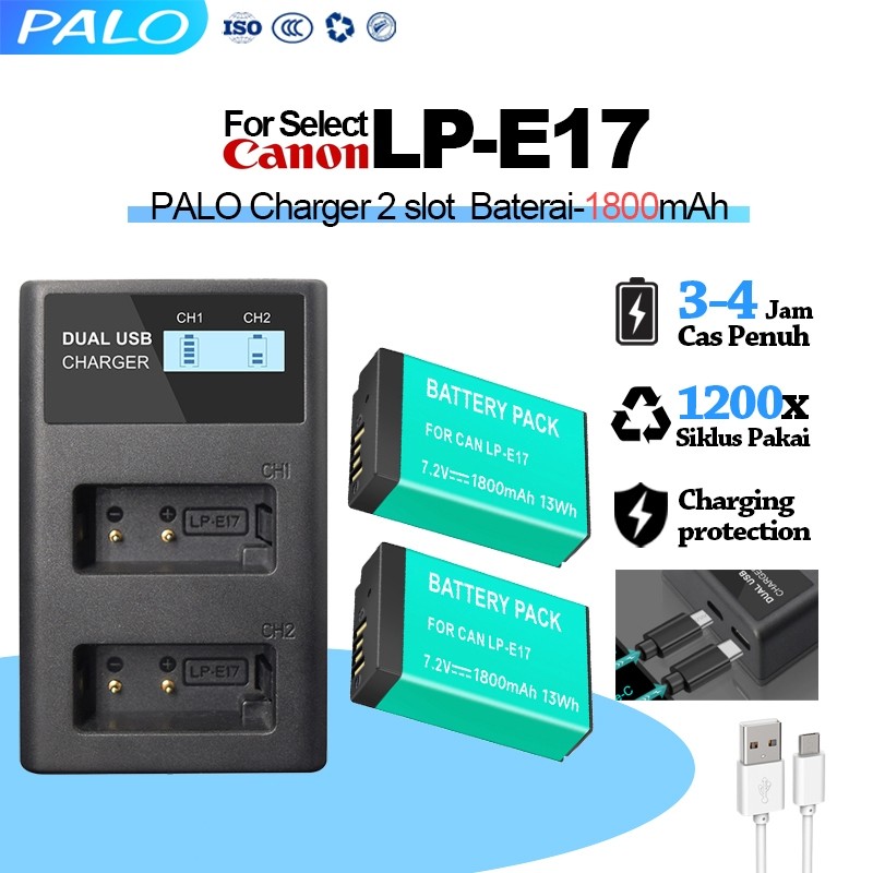 Kit 2 Batterie LP-E17 1040mAh + Caricabatterie LCD Per Canon EOS M3 M5 M6 200D 77D 750D 760D 8000D T7i