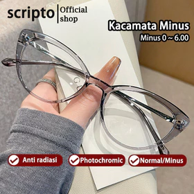 Scripto Cat Eye Kacamata Photocromic Minus Wanita Cat Eye Frame Bluecromic Anti Blueray Kaca 2