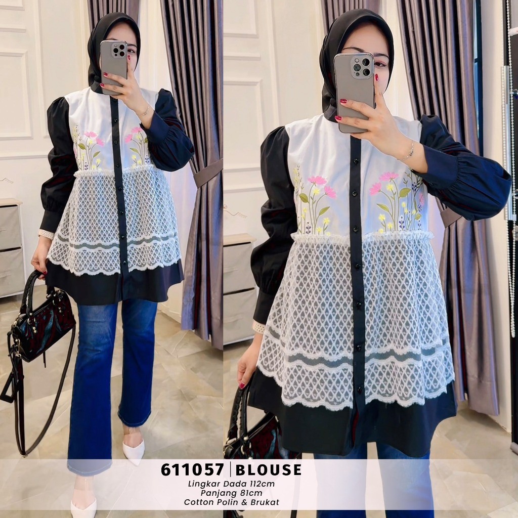 Jual EXTU HERITAGE - FAIZAH Blouse Polos Kombinasi Brukat, Blouse ...