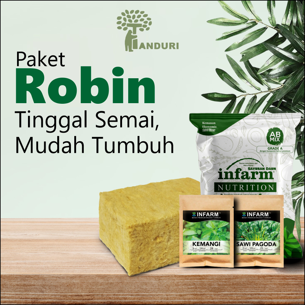 TANDURI - Paket Robin Hidroponik Lengkap Rockwool AB Mix Bonus 2 Benih Sayuran Unggul Berkualitas Praktis Tinggal Pakai Isi Media Tanam Nutrisi Bubuk Bibit Super Mudah Tumbuh Cocok Untuk Berkebun Pemula Paket Hemat Tanaman Cepat Tumbuh Subur Siap Panen