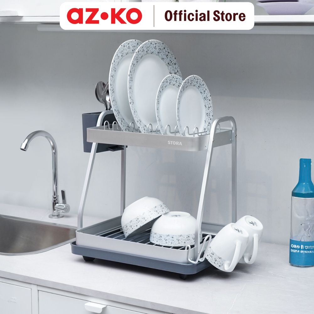 Jual AZKO Stora Weber Rak Piring 2 Tingkat - Abu-Abu Dish Rack Tempat ...