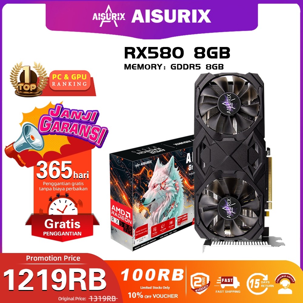 Jual AISURIX VGA AMD RADEON RX 580 8GB VGA Card ddr5 256Bit 2048SP HDMI ...