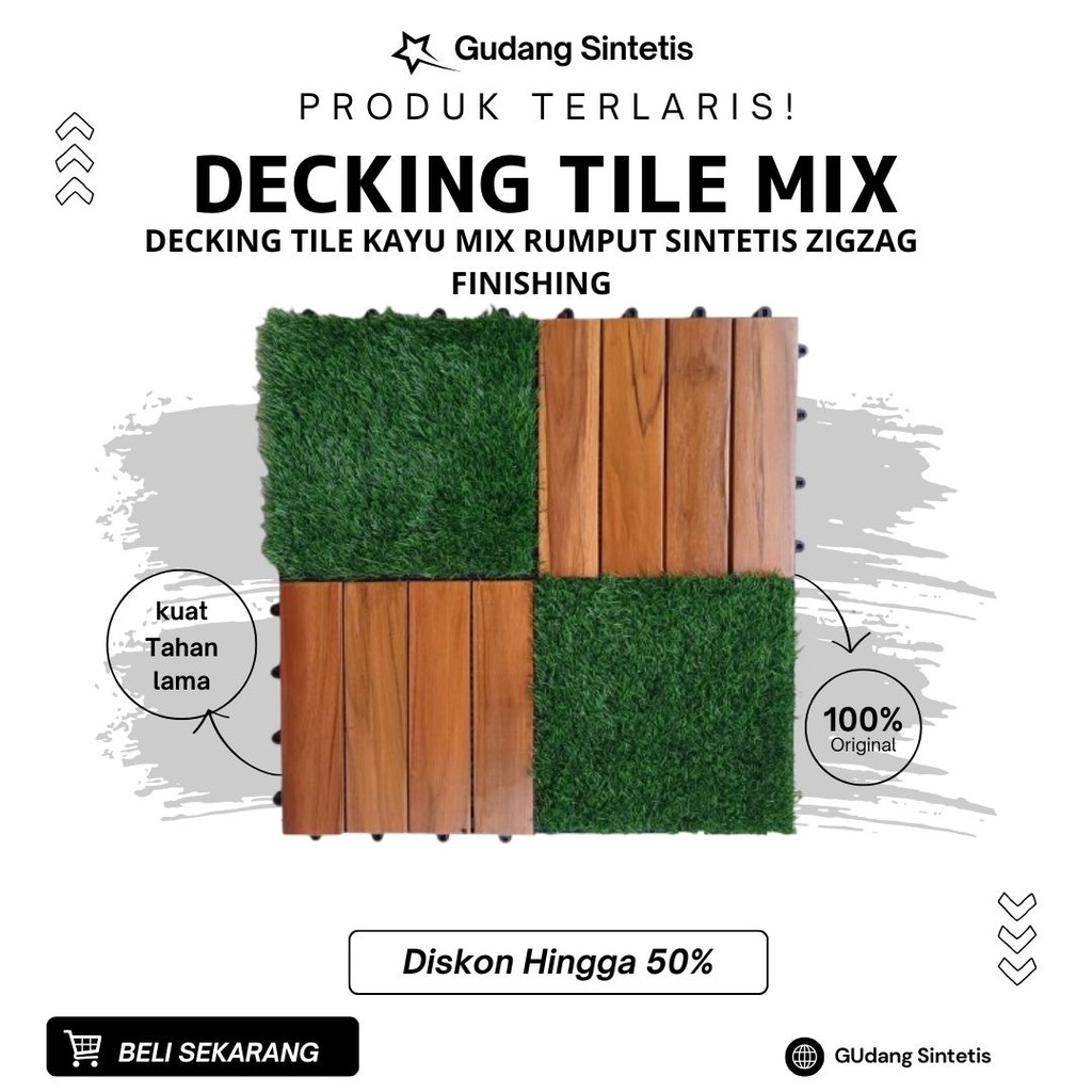 Jual DECKING TILE KAYU MIX RUMPUT SINTETIS ZIGZAG FINISHING | Shopee ...