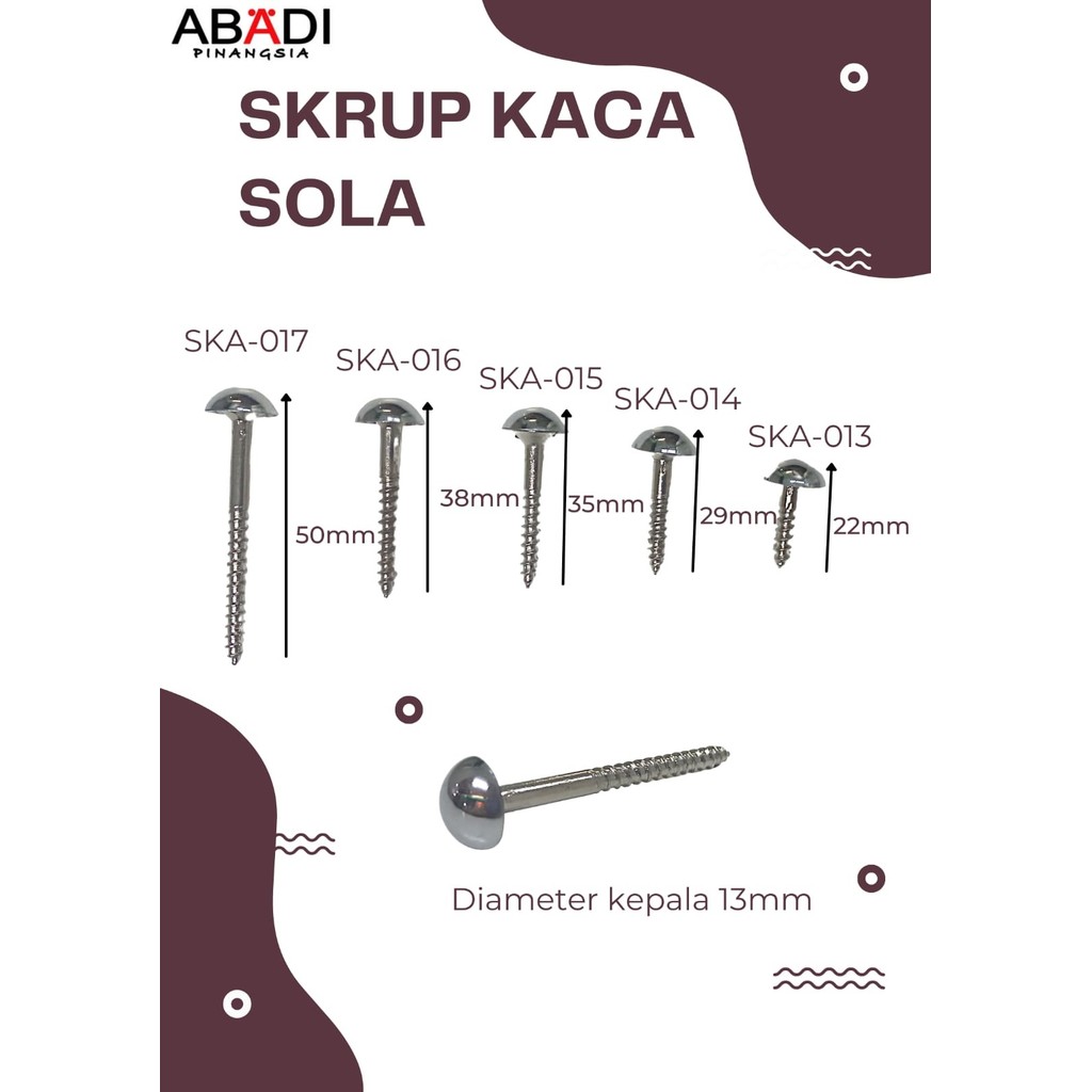 Jual Harga per PCS minimal 10pcs Skrup Kaca Sola - 3/4
