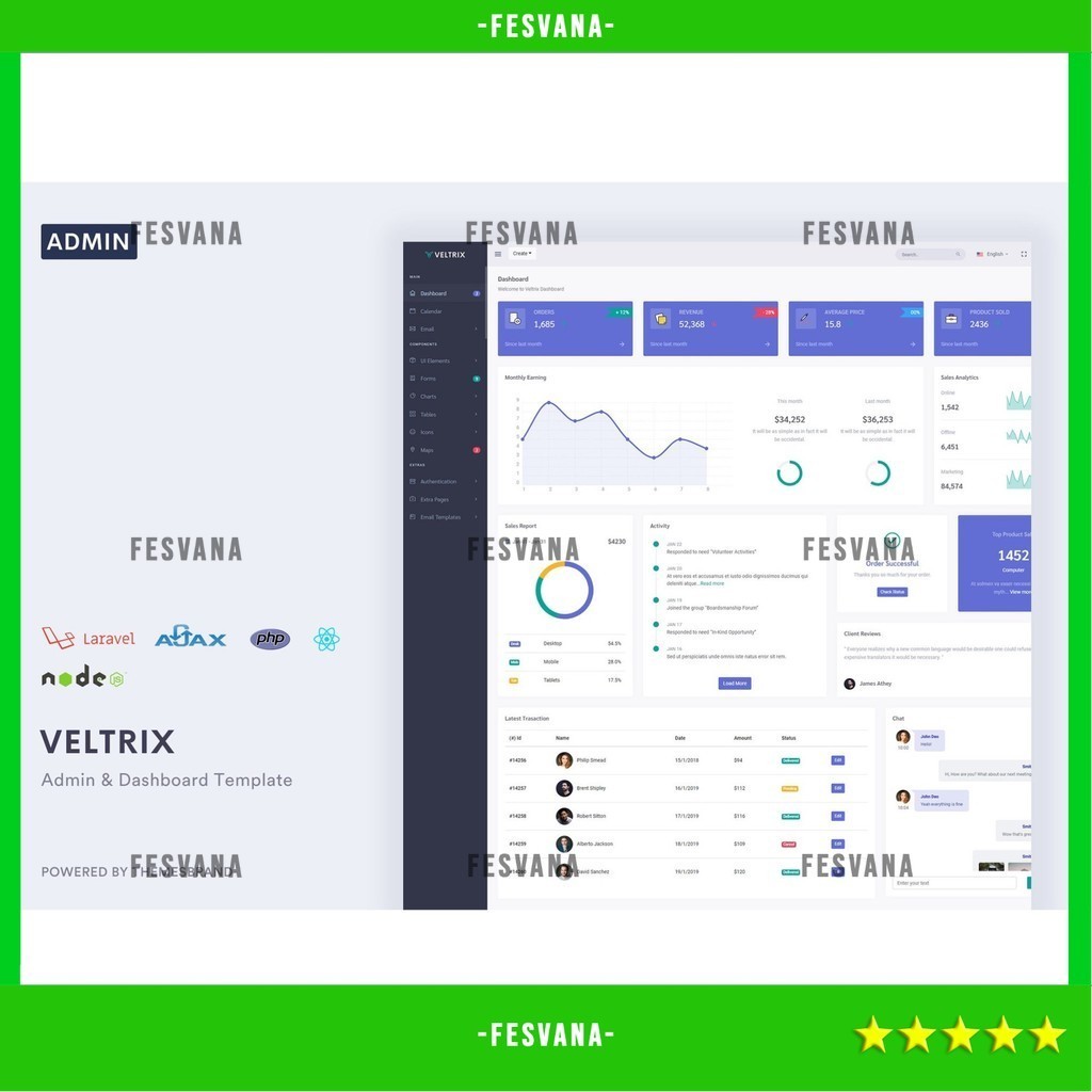 Jual WEB TEMPLATE VELTRIX - ADMIN & DASHBOARD TEMPLATE D2119 FESVANA ...
