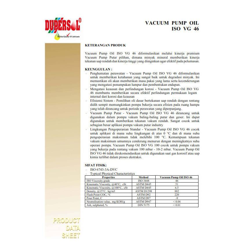 Jual DUPERSOL PROSERPINE VPO 46 - Vacuum Pump Oil ISO VG 46 Oli Pompa ...