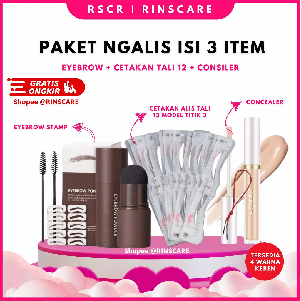 Jual Paket Alis 3in1 Eyebrow Powder Stamp + Cetakan Alis Tali Karet Isi ...