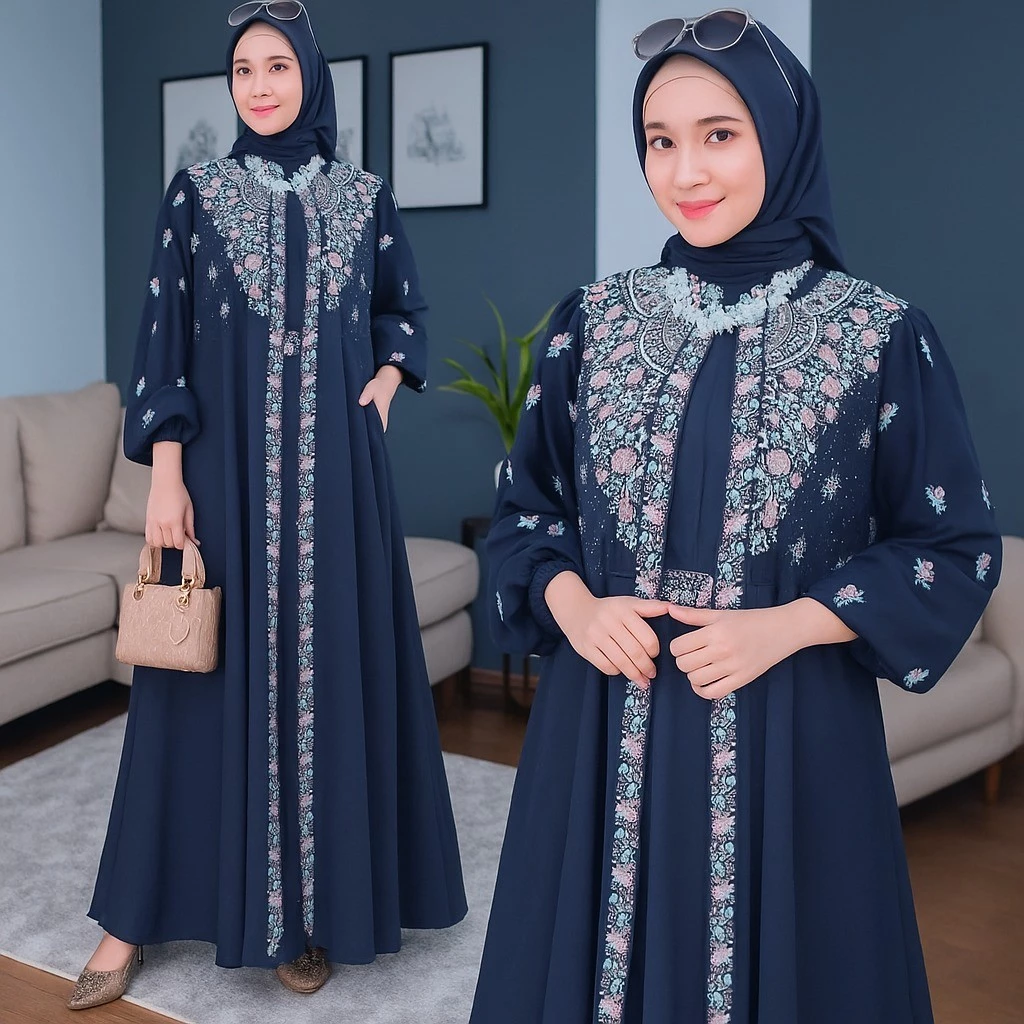 Vallina Outfit Rabbania Maxy Dress tampilan keseluruhan