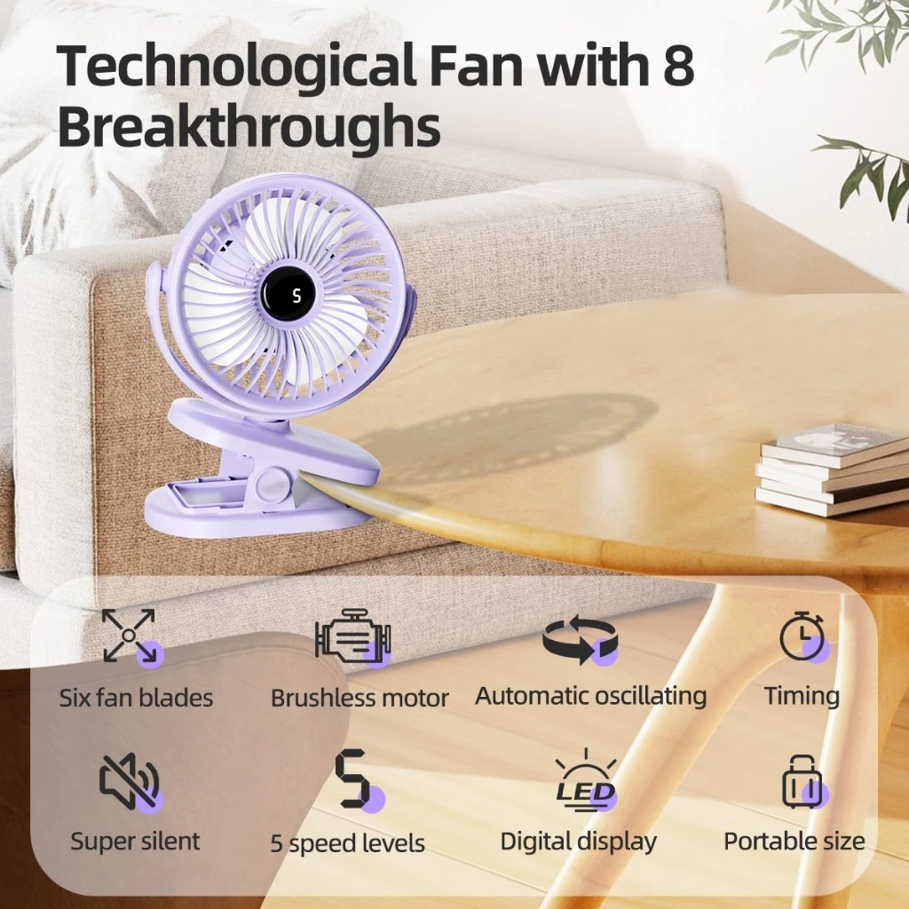Goojodoq Kipas Angin USB Clip Mini Fan Rotating Kipas Angin Meja Mini Jepit Portable LED Display Portable Fan Aromaterapi kipas mini - foto 1