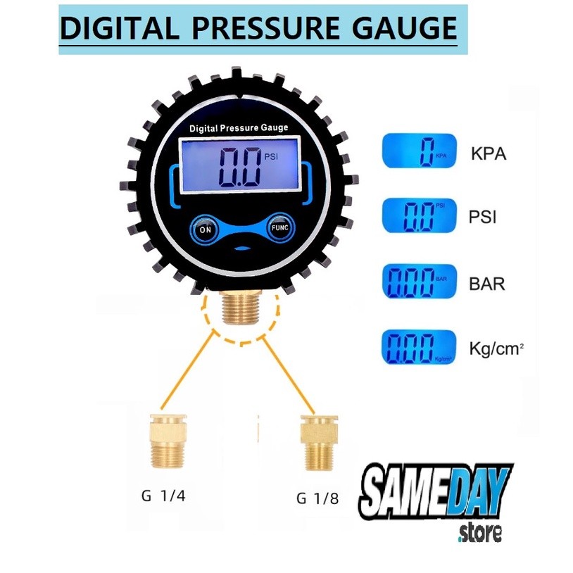 Jual Manometer Digital Pressure Gauge Pengukur Tekanan Angin 200 PSI ...