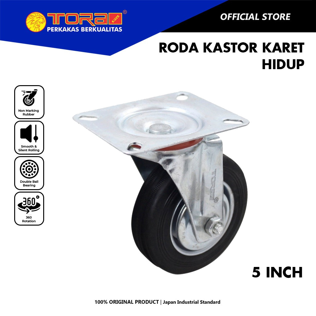Jual TORA Roda Kastor Karet 5 Inch Hidup - Roda Caster troli Furniture ...